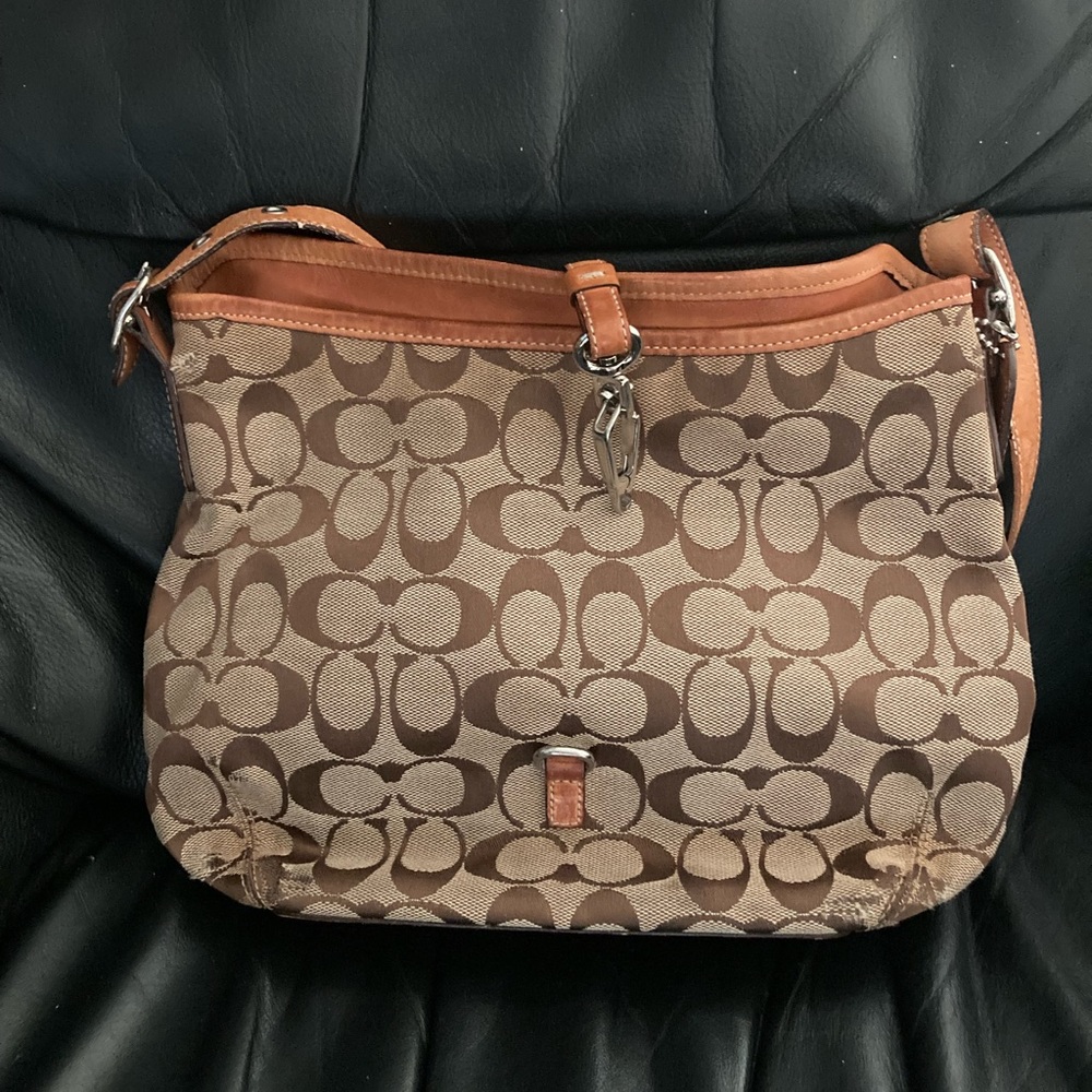 Coach Signature Tan Jacquard Canvas Satchel